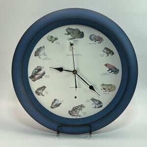 Discovery Channel Singing New World Frog Wall Clock 13.5" Blue Croaking WORKS